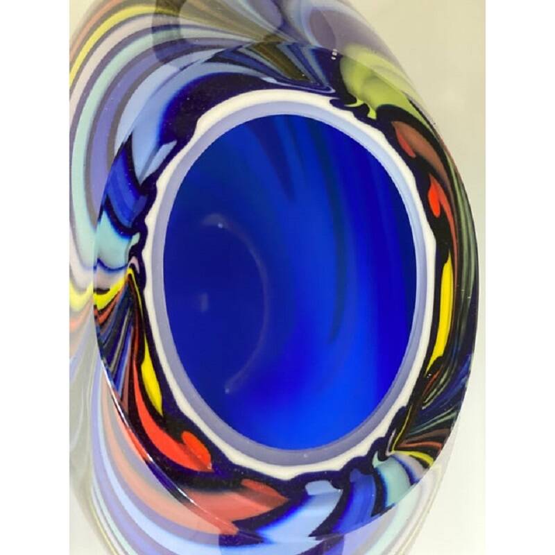 Contemporary artistic vase in murano glass with colored reeds