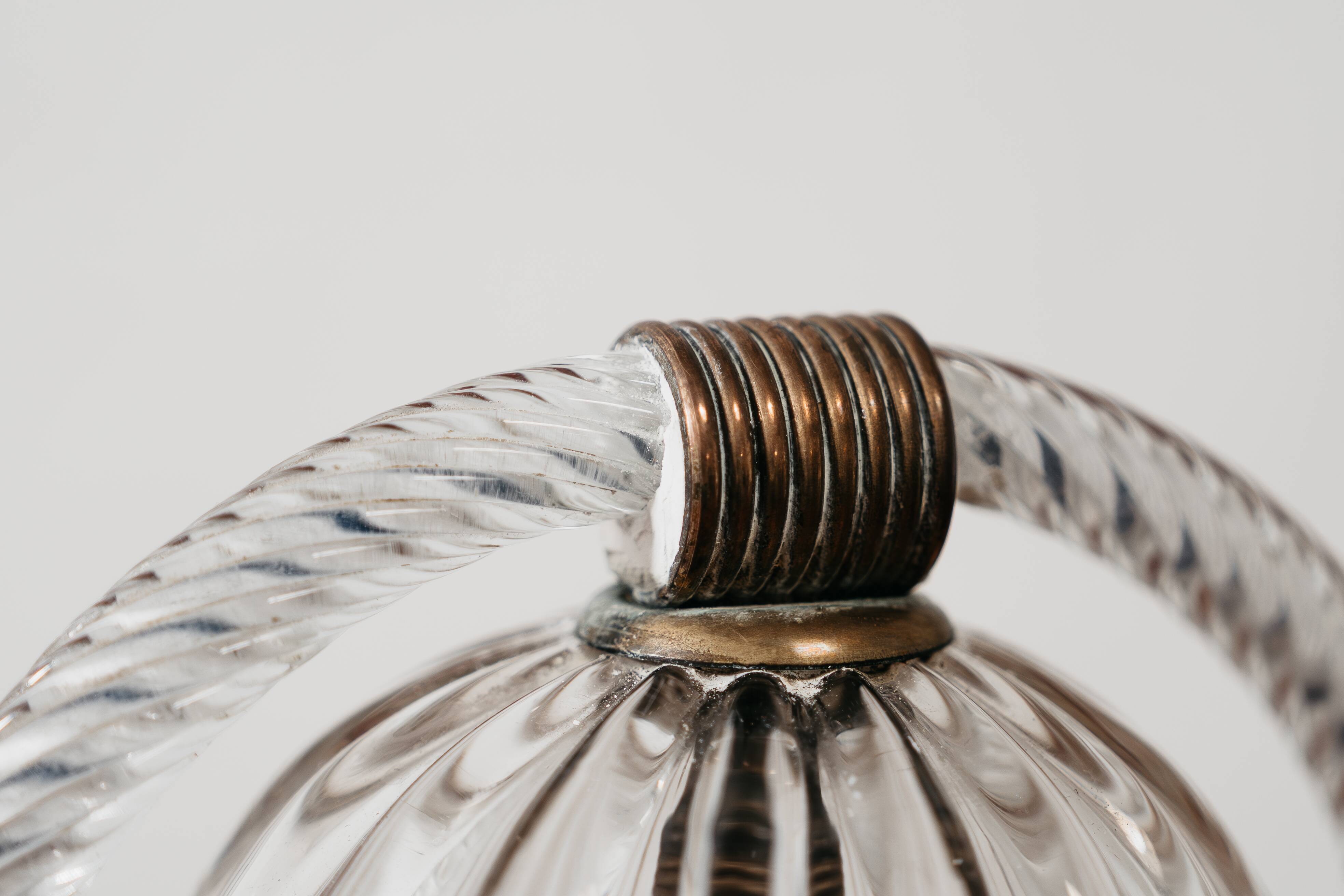 Barovier & Toso paire d'abat-jour en verre de Murano et en laiton des années