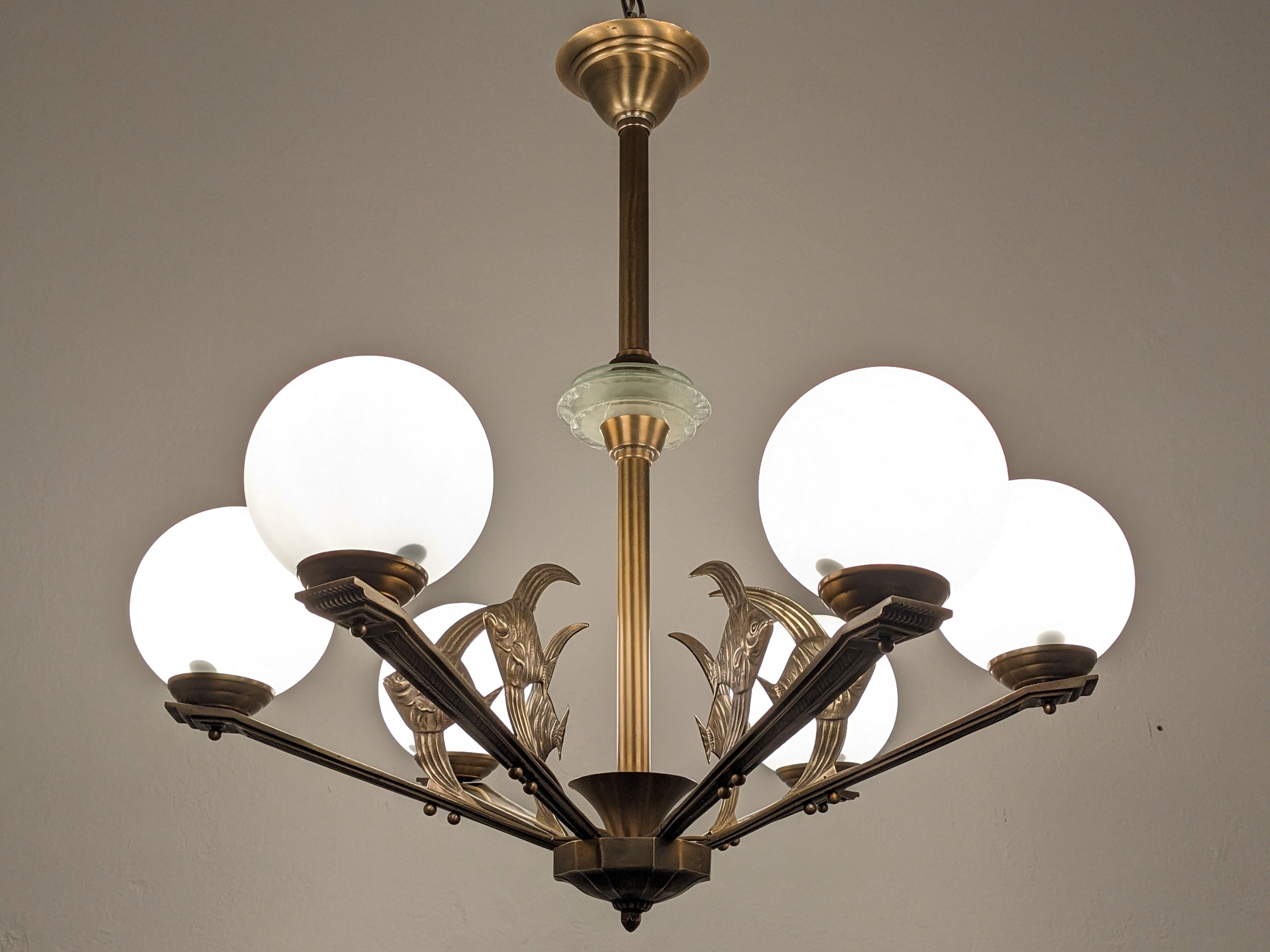 Art deco bronze fish chandelier
