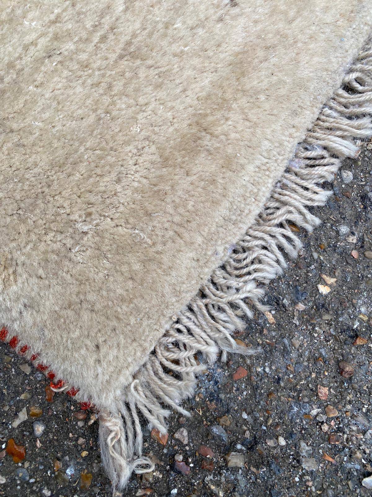 Vintage beige handwoven wool rug 175x235.