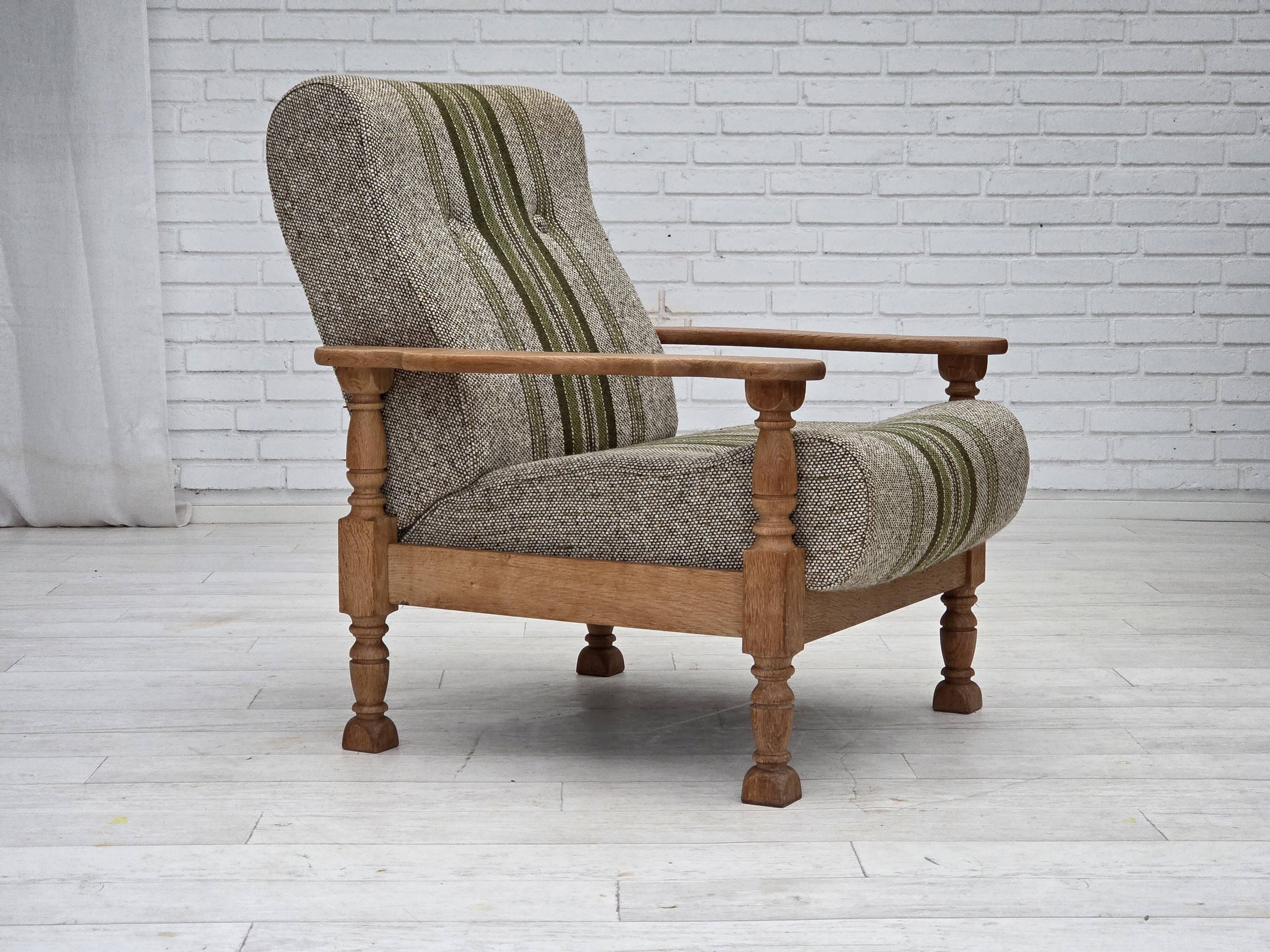 1970s, Danish armchair, original furniture wool fabric, solid oak wood.