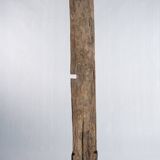 Indonesian construction element in carved wood with cross pattern in red, white geometric frieze
