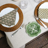 Set of 4 block-print towels with green stripes