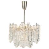 1 of 2 large ice glass chandeliers by Murano, Kalmar, Austria, 1960s