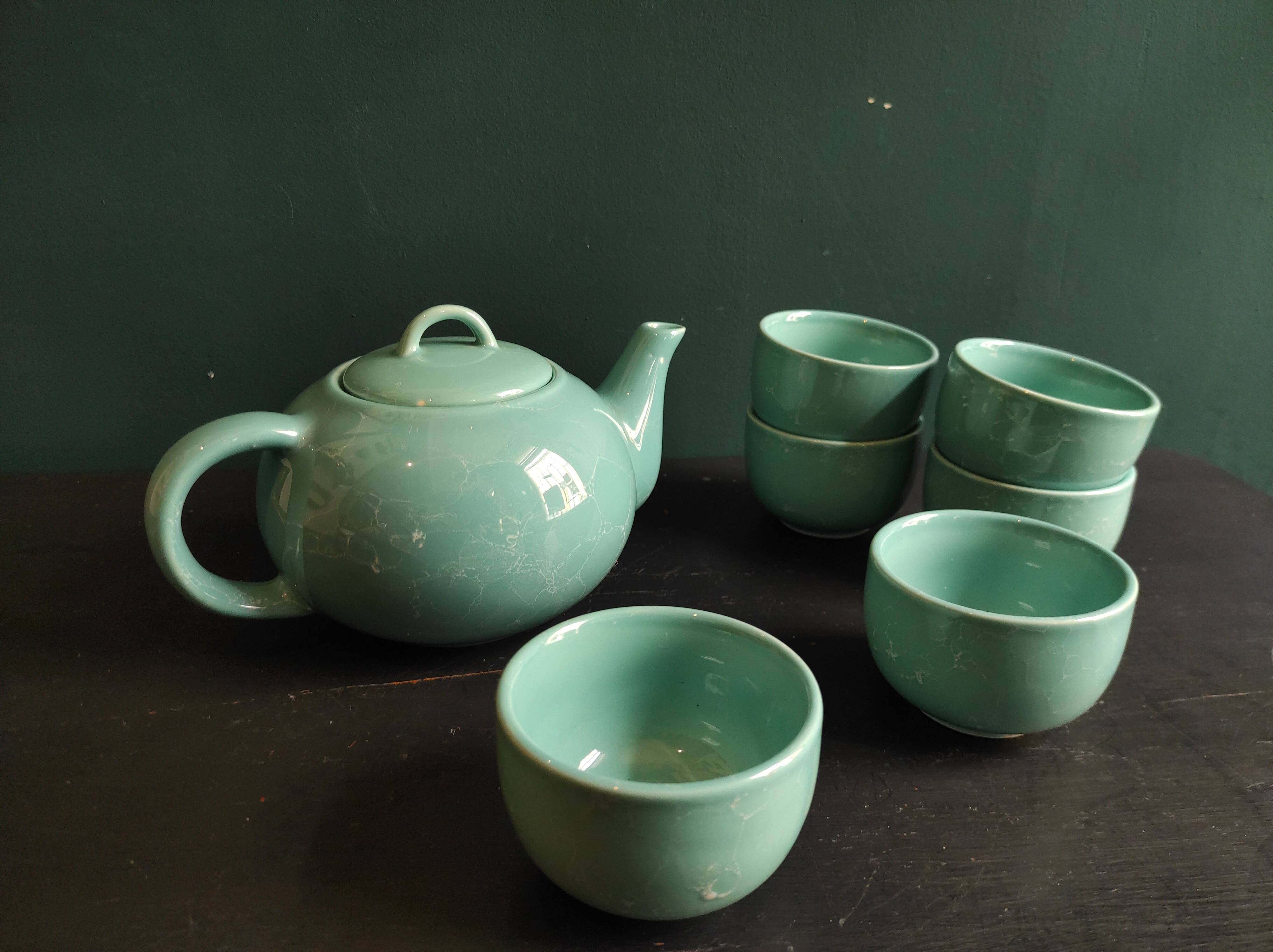 French vintage aquamarine tea set