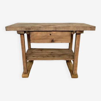 Ancien petit  etabli de menuisier longueur 125 cm en  bois massif