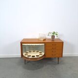 Fineer dressoir met draaibare bar en lades, barkast