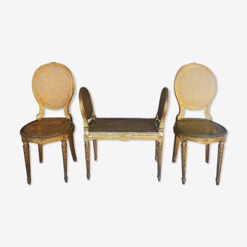 Ensemble de 2 chaises et banquette de style Louis XVI