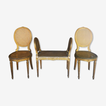 Set of Louis XVI-style bench and 2 chairs