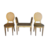 Set of Louis XVI-style bench and 2 chairs