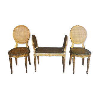 Set of Louis XVI-style bench and 2 chairs