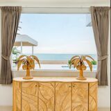 Pair of rattan coconut palm lamps