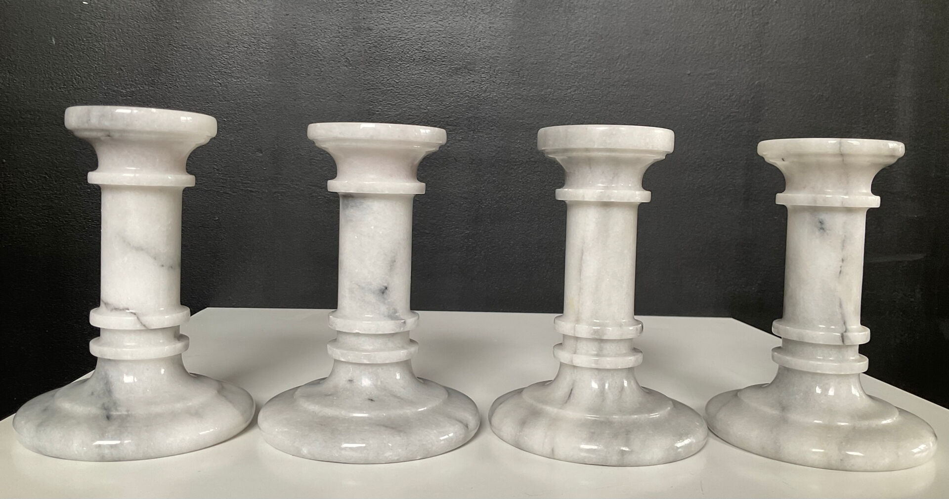 Set of 4 vintage Carrara marble candle holders