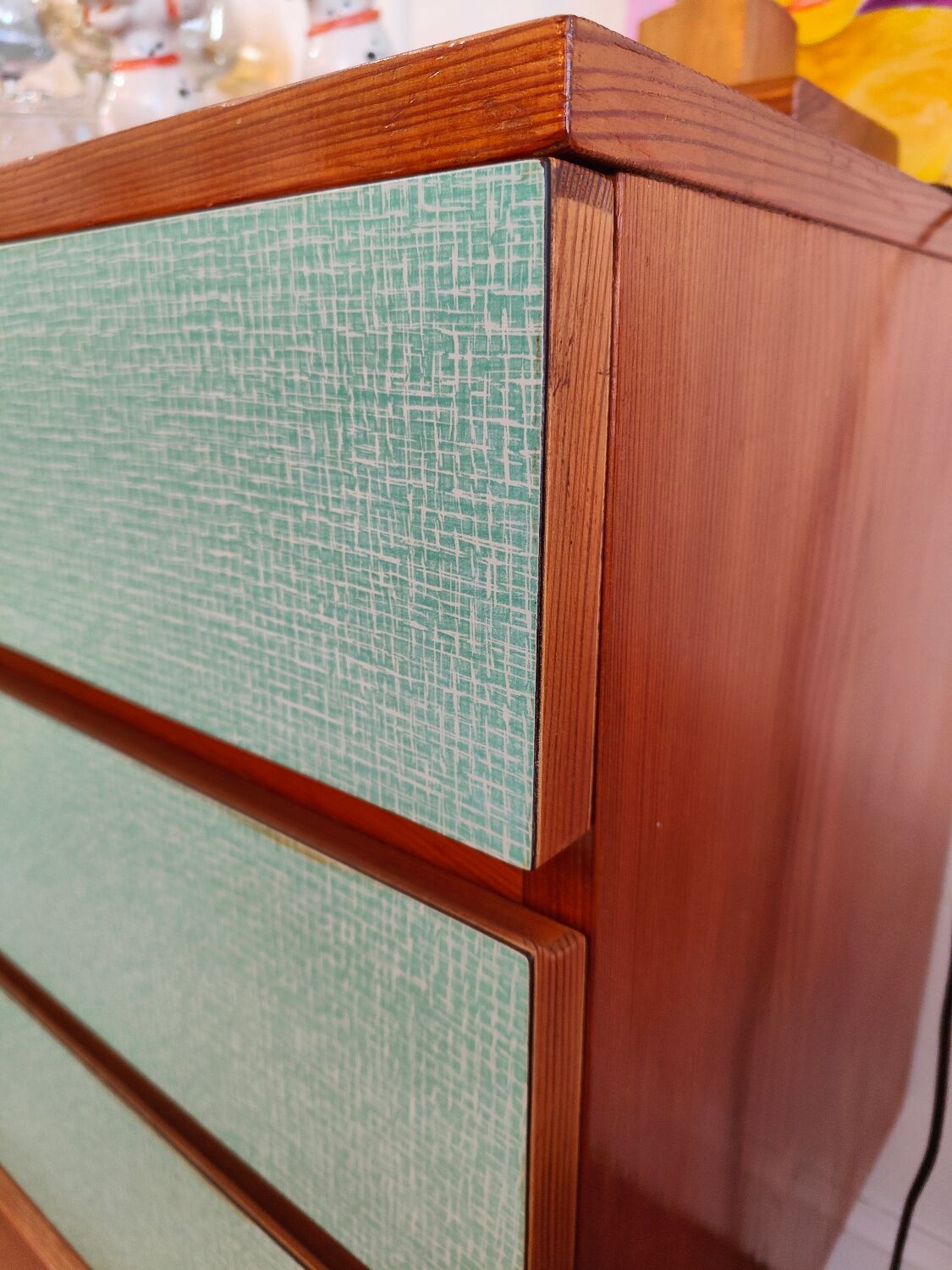 Commode Tchèque bois et formica vert d'eau