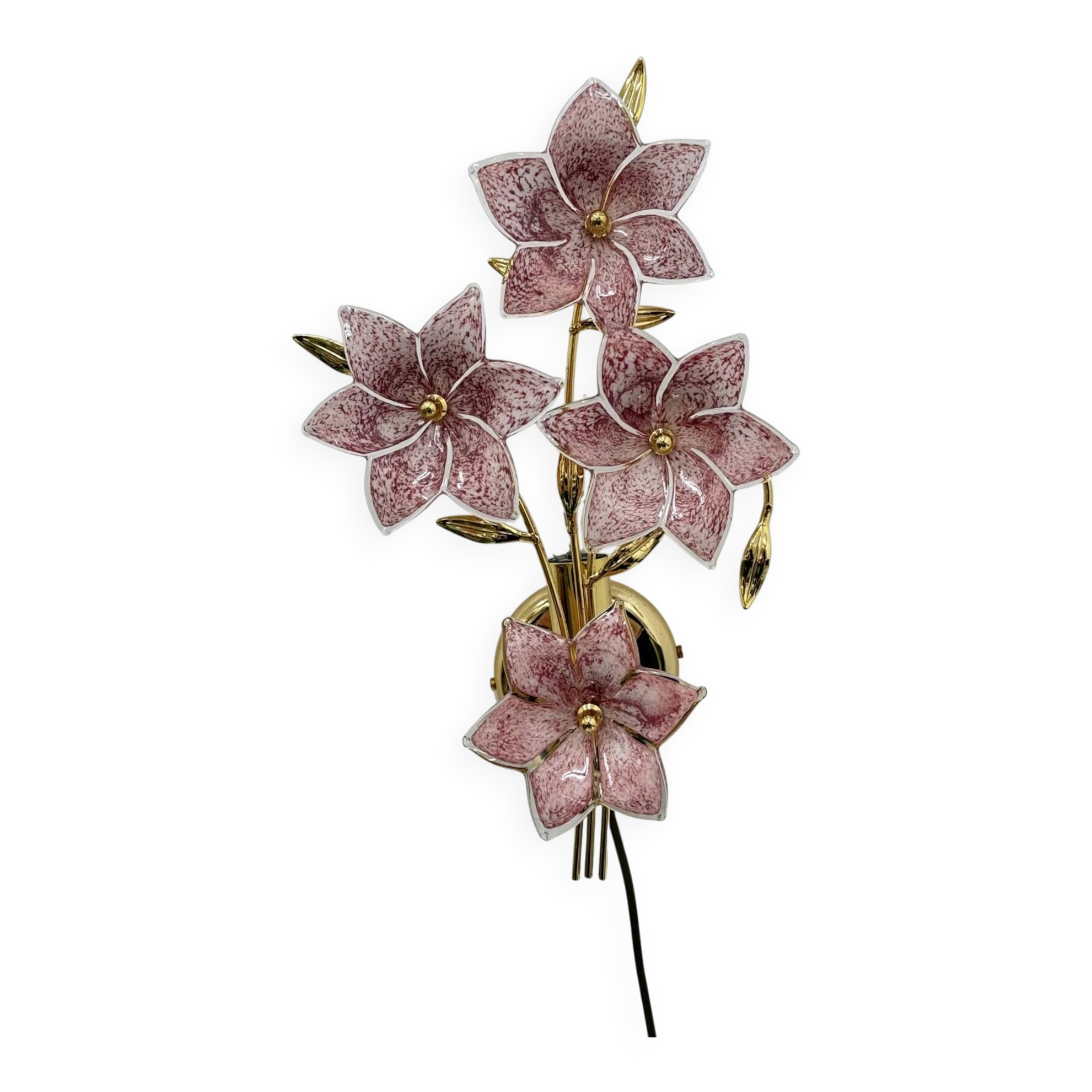 Mid-century design Murano pink glass flower wall lamp, 1970s