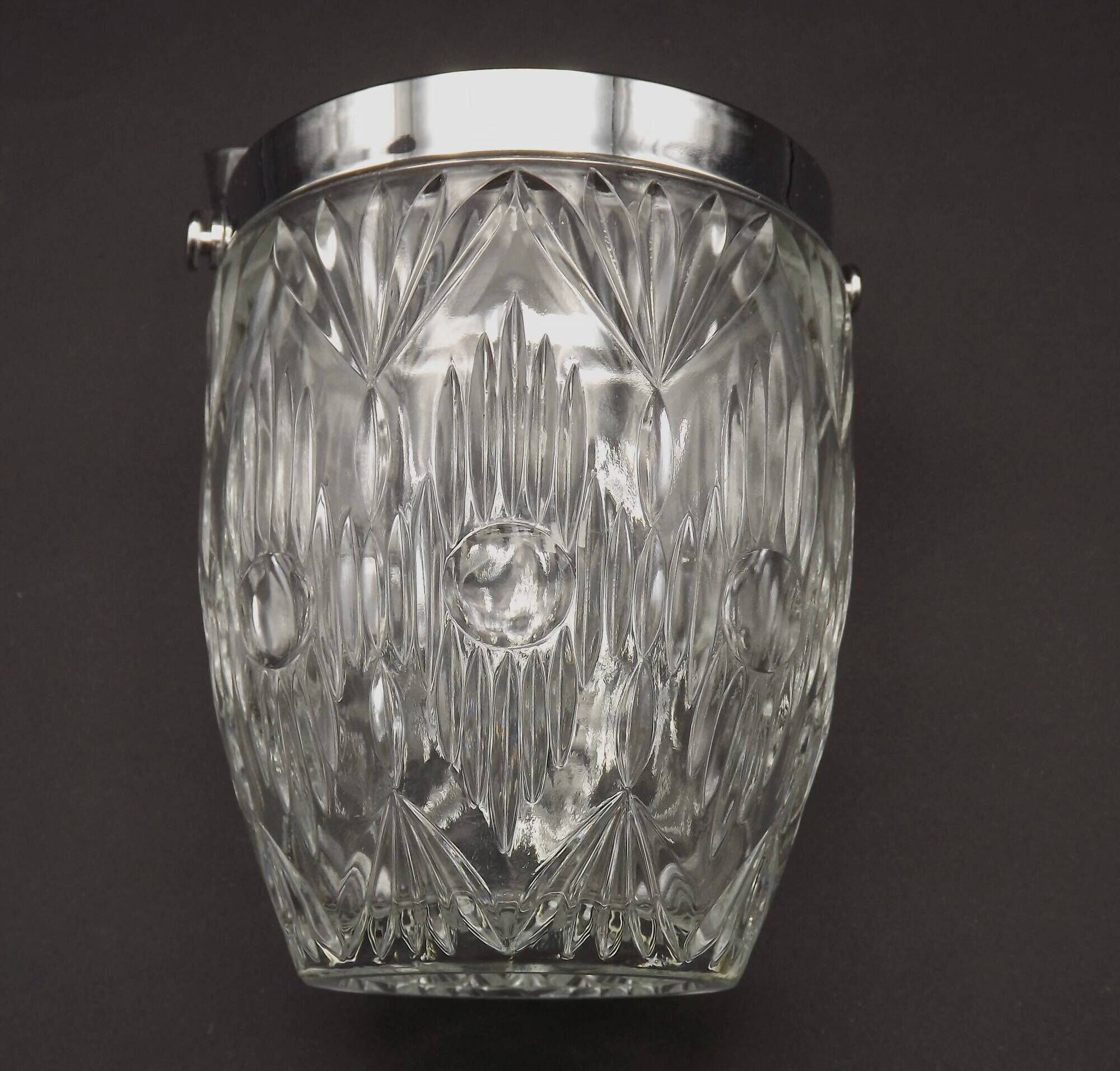 Quality Cut Glass French Vintage Ice Bucket Silver Metal Carry Handle 4507