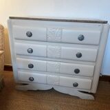 Vintage art deco chest of drawers in wood and marble mustache foot