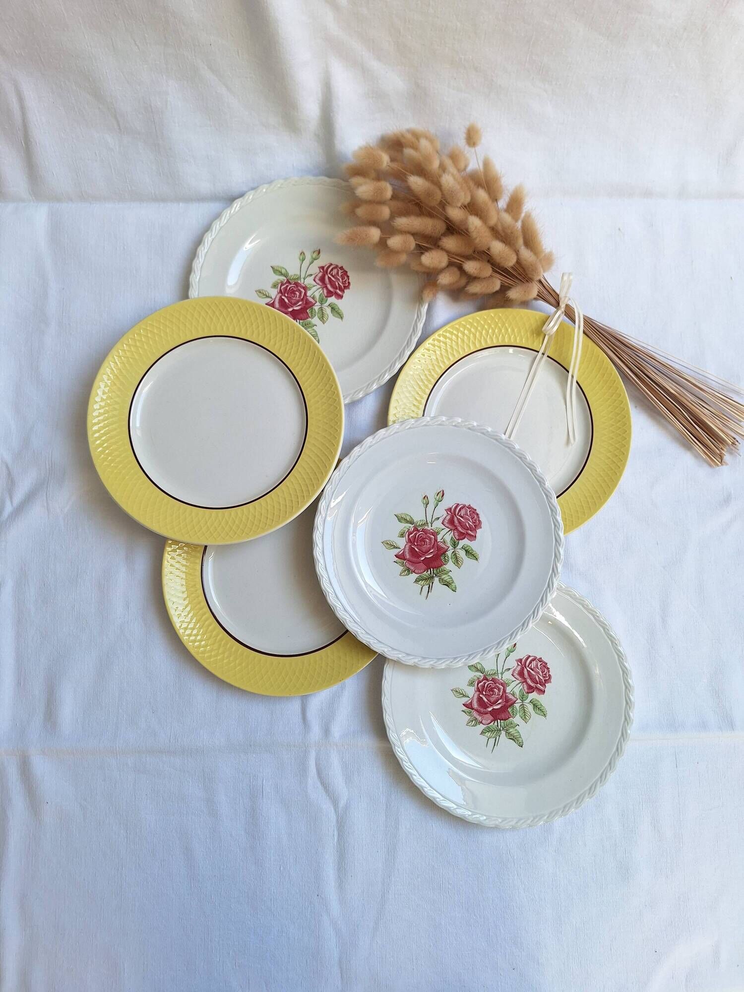 Vintage yellow and pink dinner plates