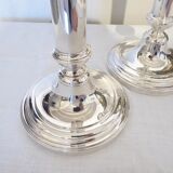 Pair of silver metal candle holders