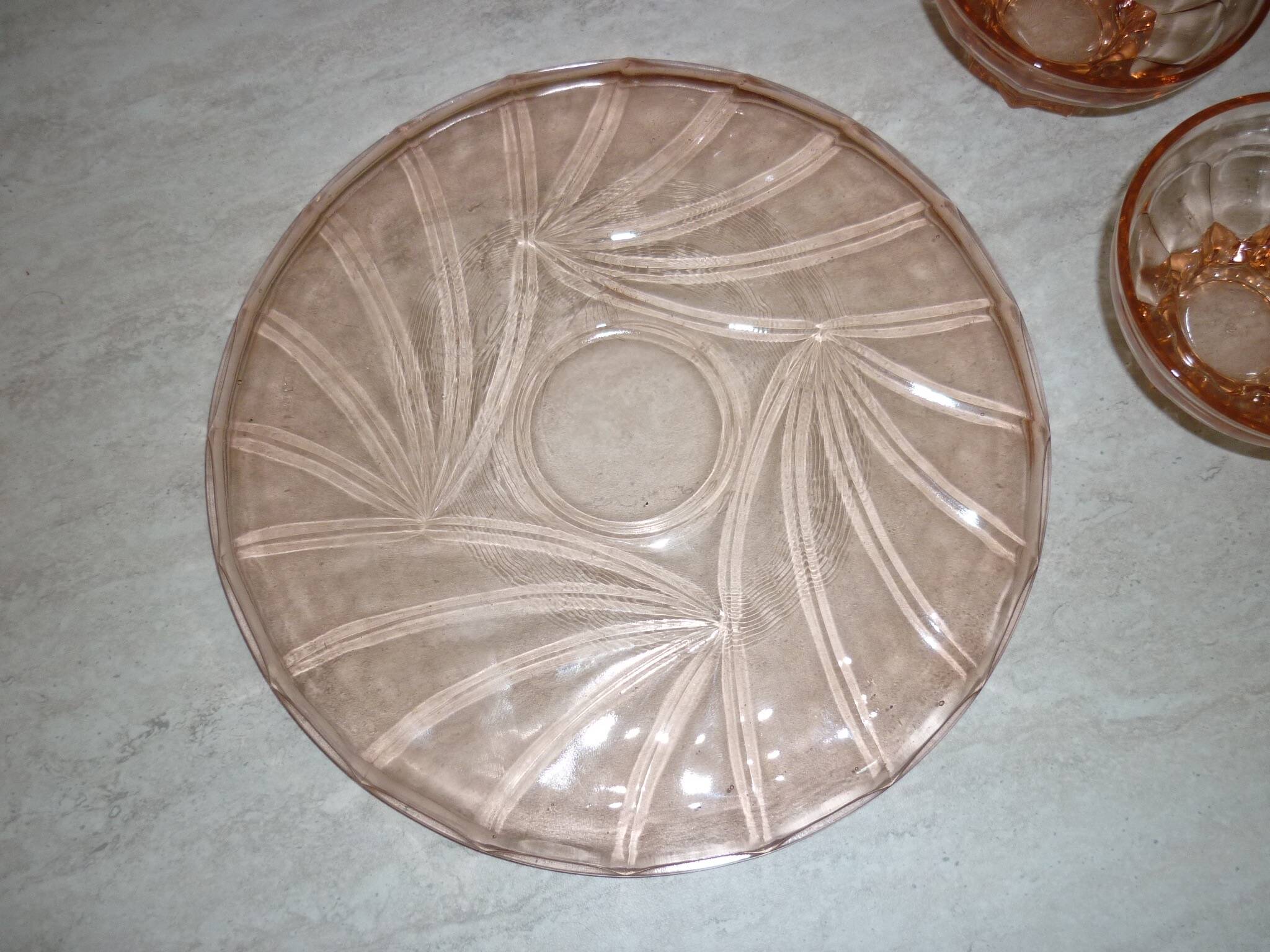 Art deco liqueur service in pink transparent glass with stopper