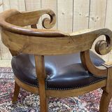 19th century French armchair in cherry wood and leather seat