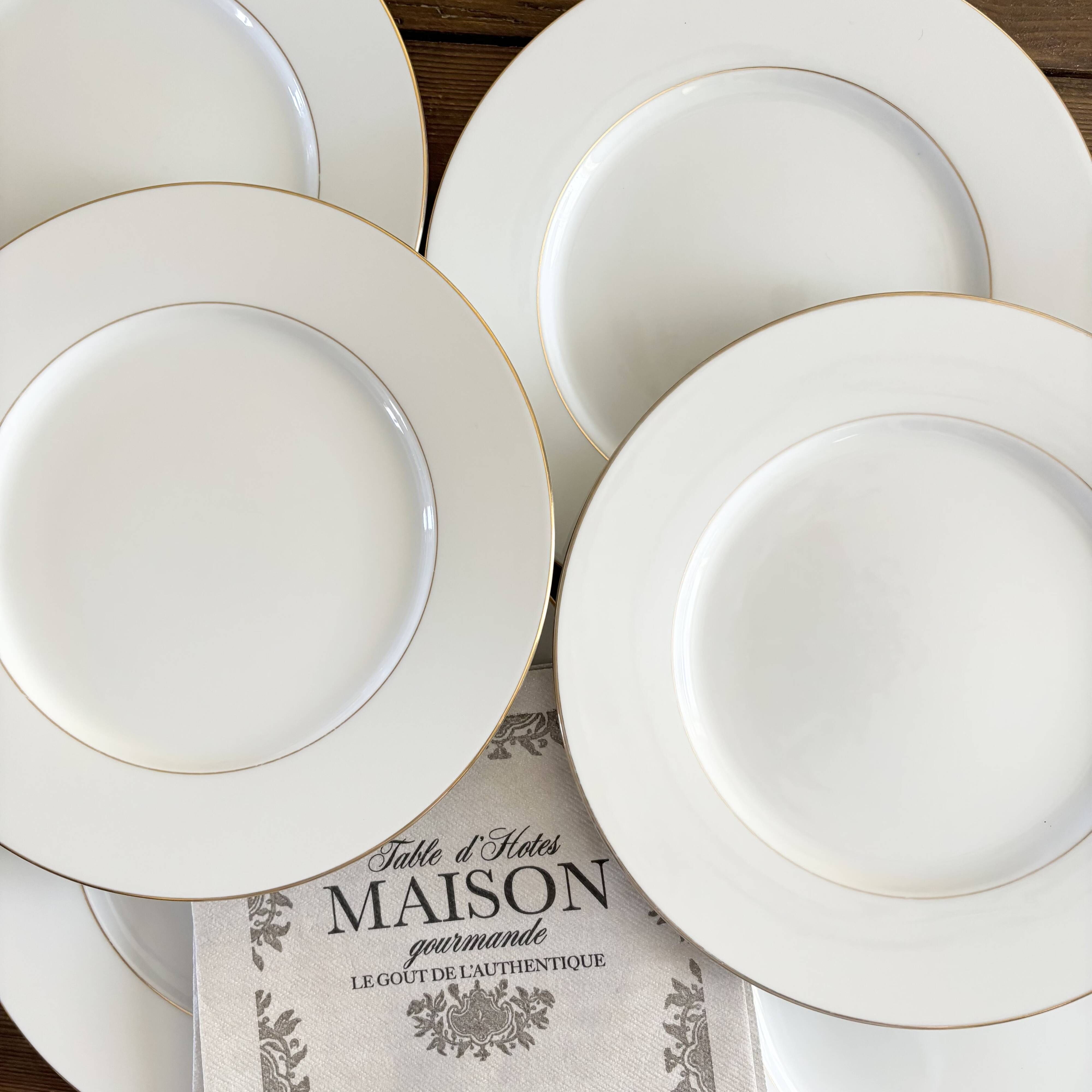 White and gold porcelain dinner plates