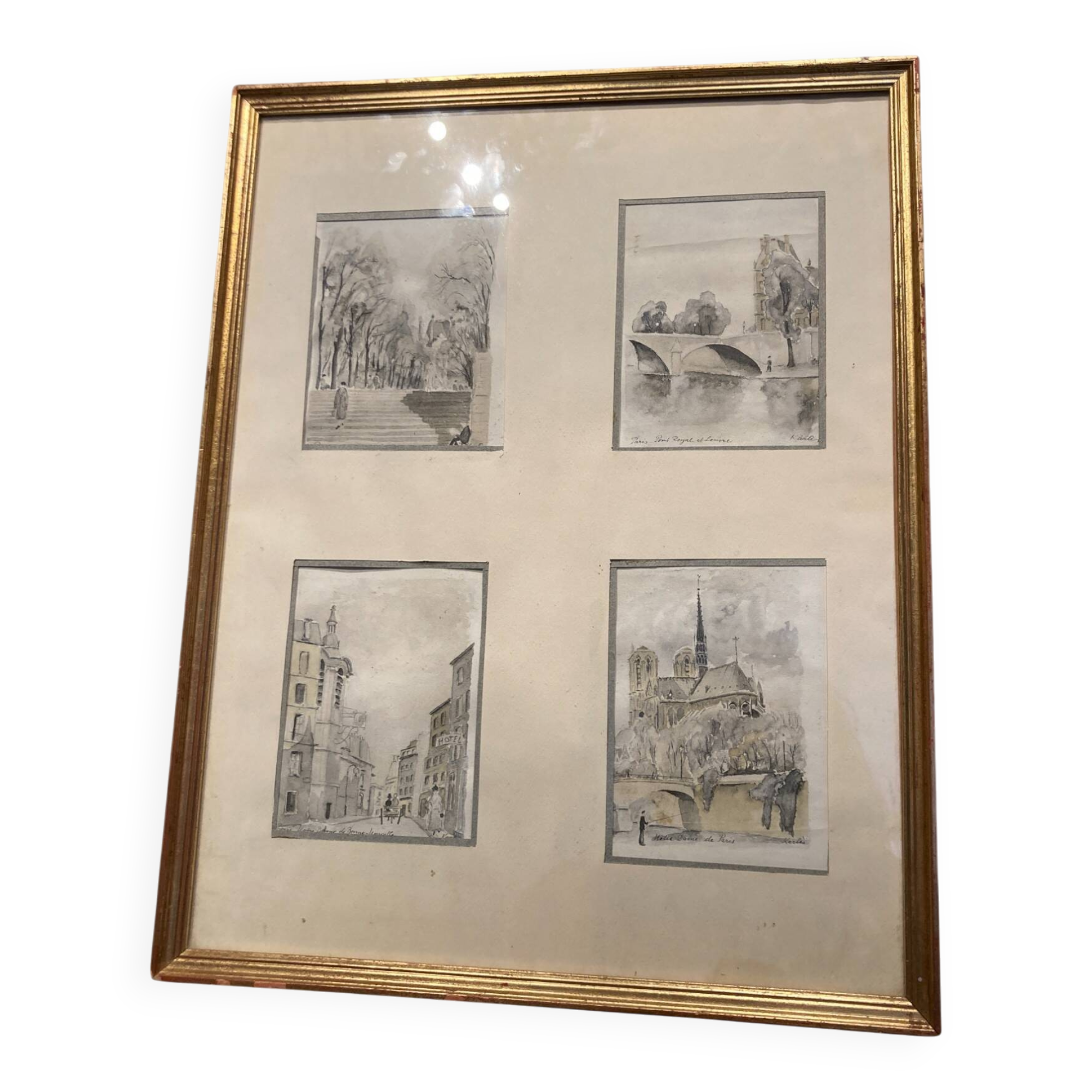 Four small framed watercolors signed Karles
