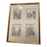 Four small framed watercolors signed Karles