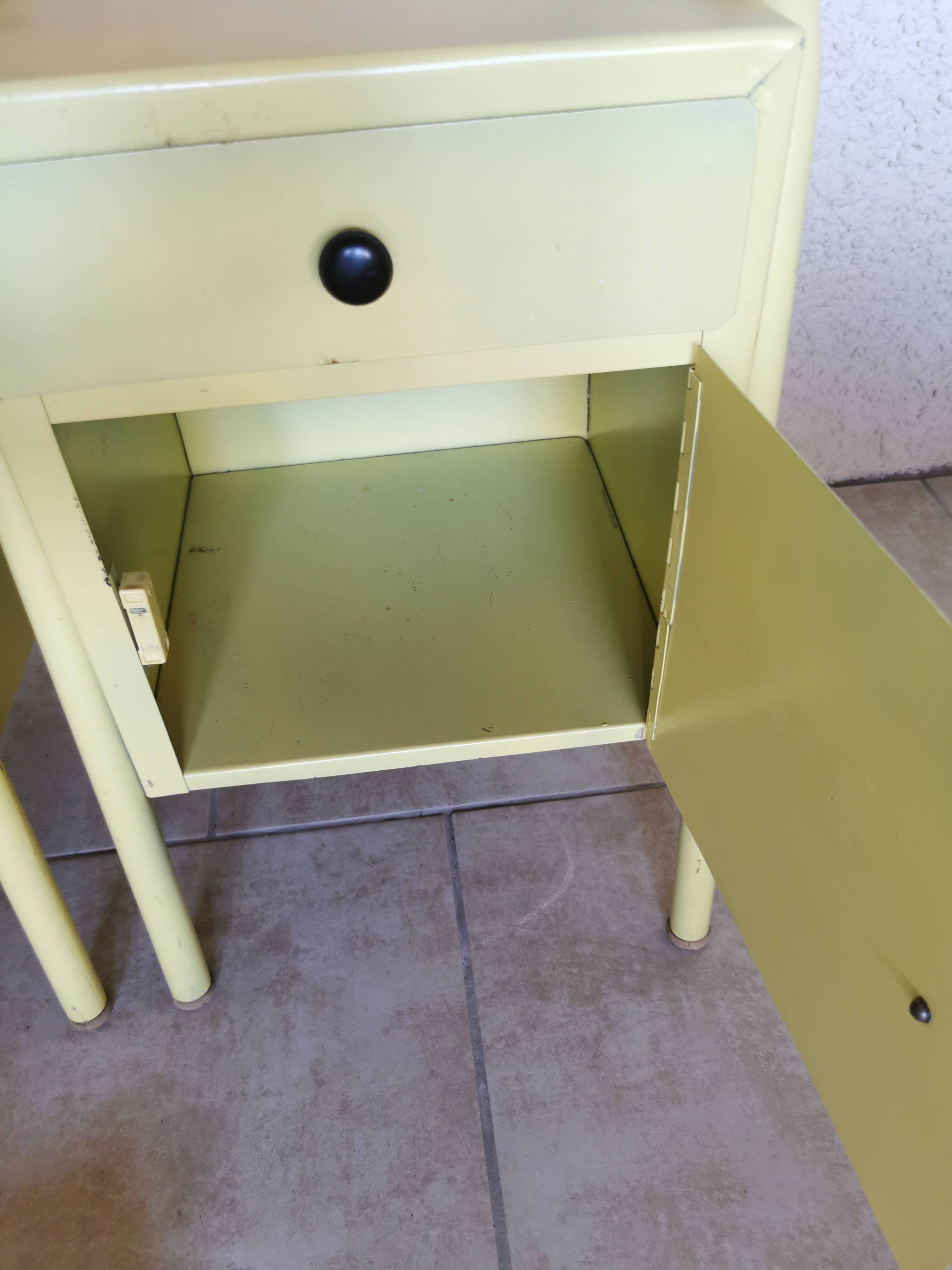 Pair of boarding school bedside tables