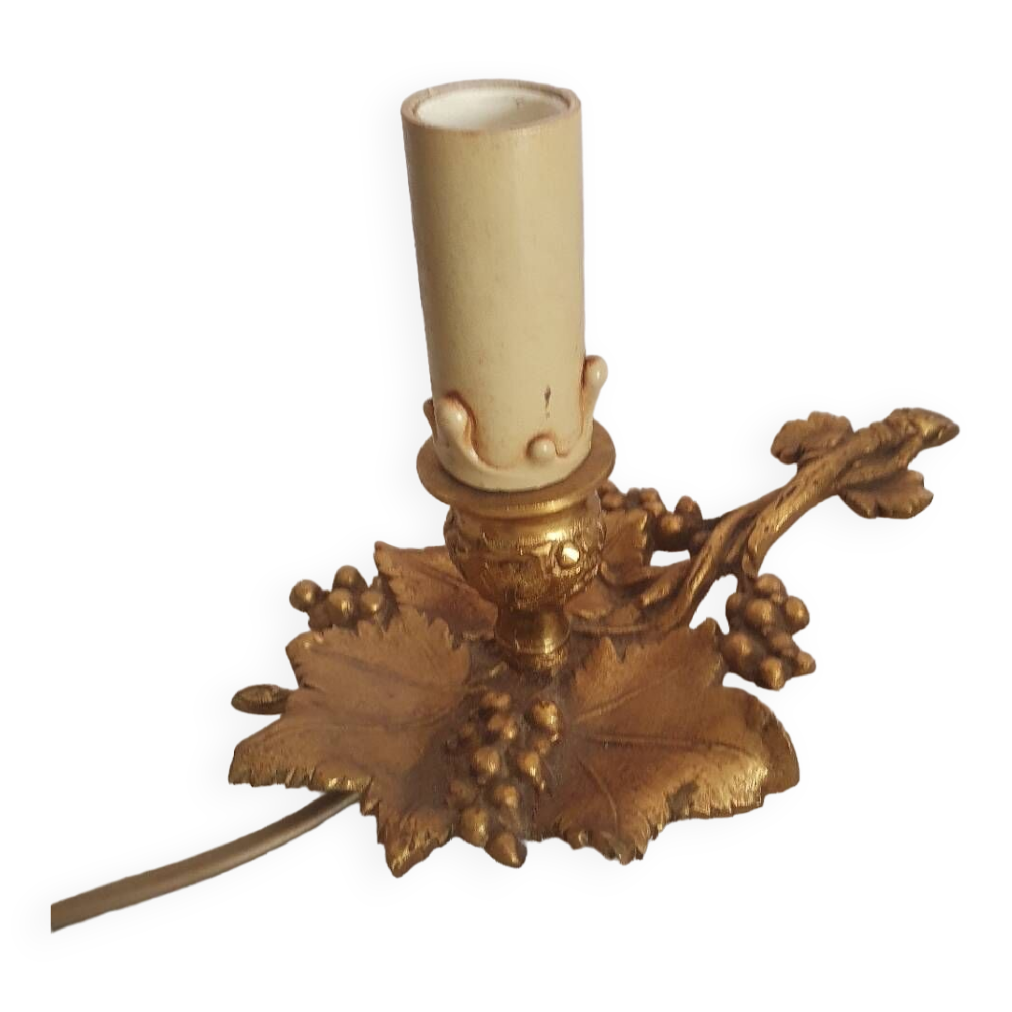 Small hand-held candle holder lamp in vintage gold metal