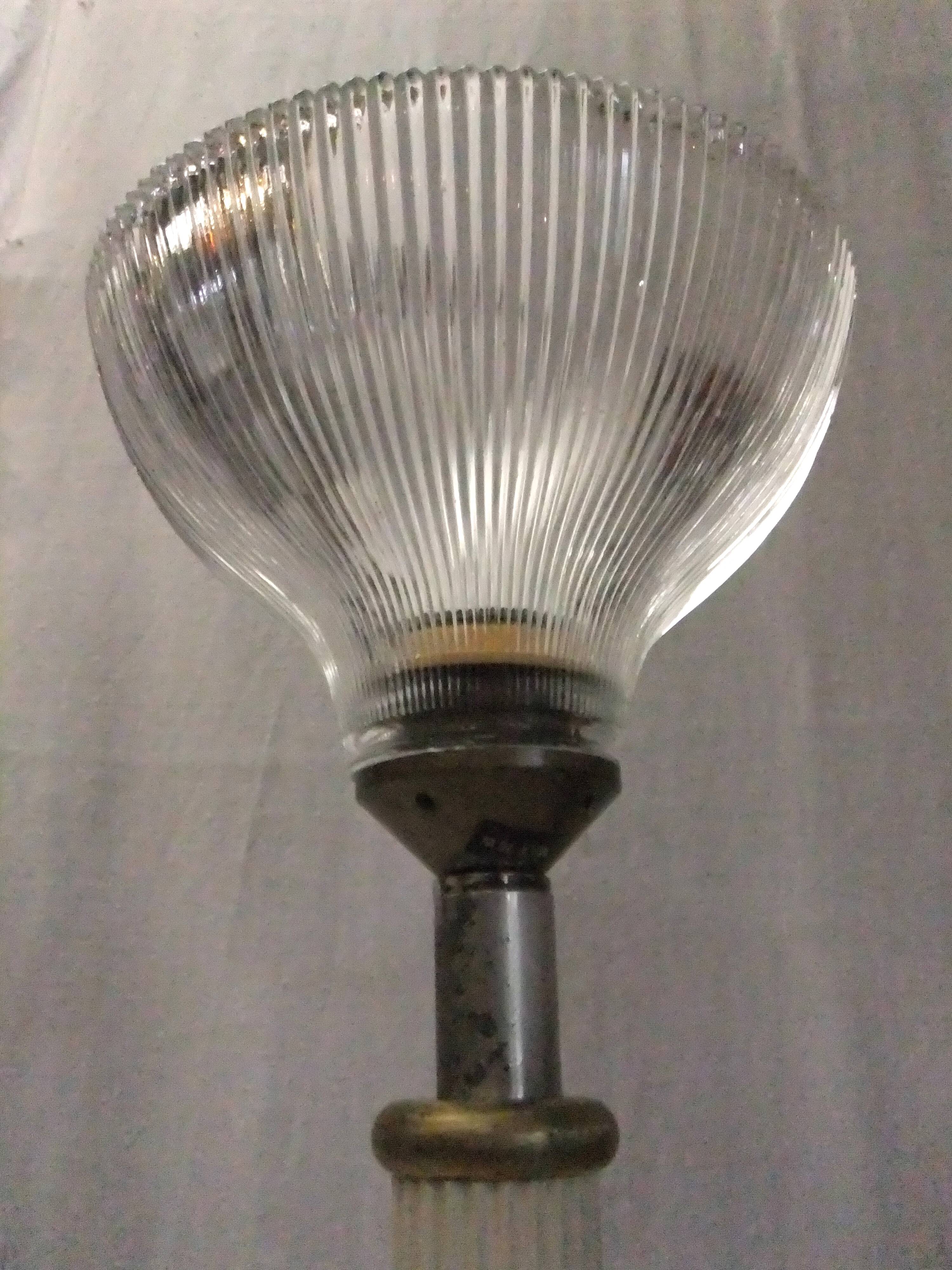 Large vintage column lamp from the 50s, molded glass floor lamp