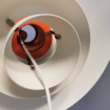 Older ph 4/3 hanging lamp, in white, with original orange suspension disk.