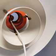 Older ph 4/3 hanging lamp, in white, with original orange suspension disk.