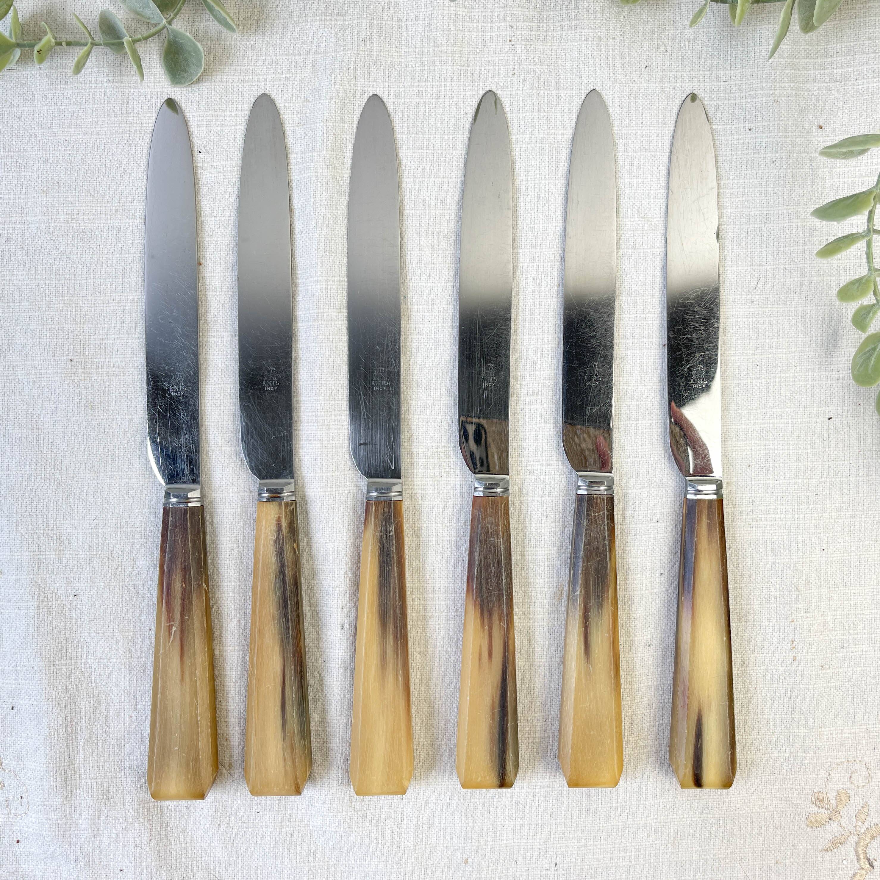 Set of 6 vintage horn table knives