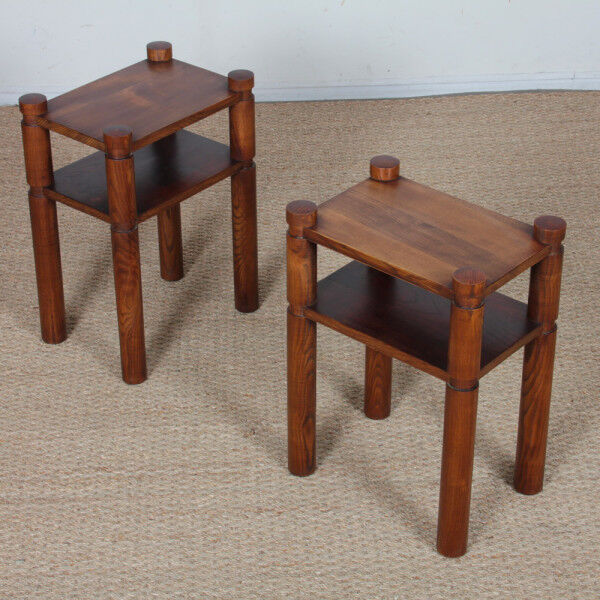 Pair of bedside tables/side tables in solid elm, 1950-60.