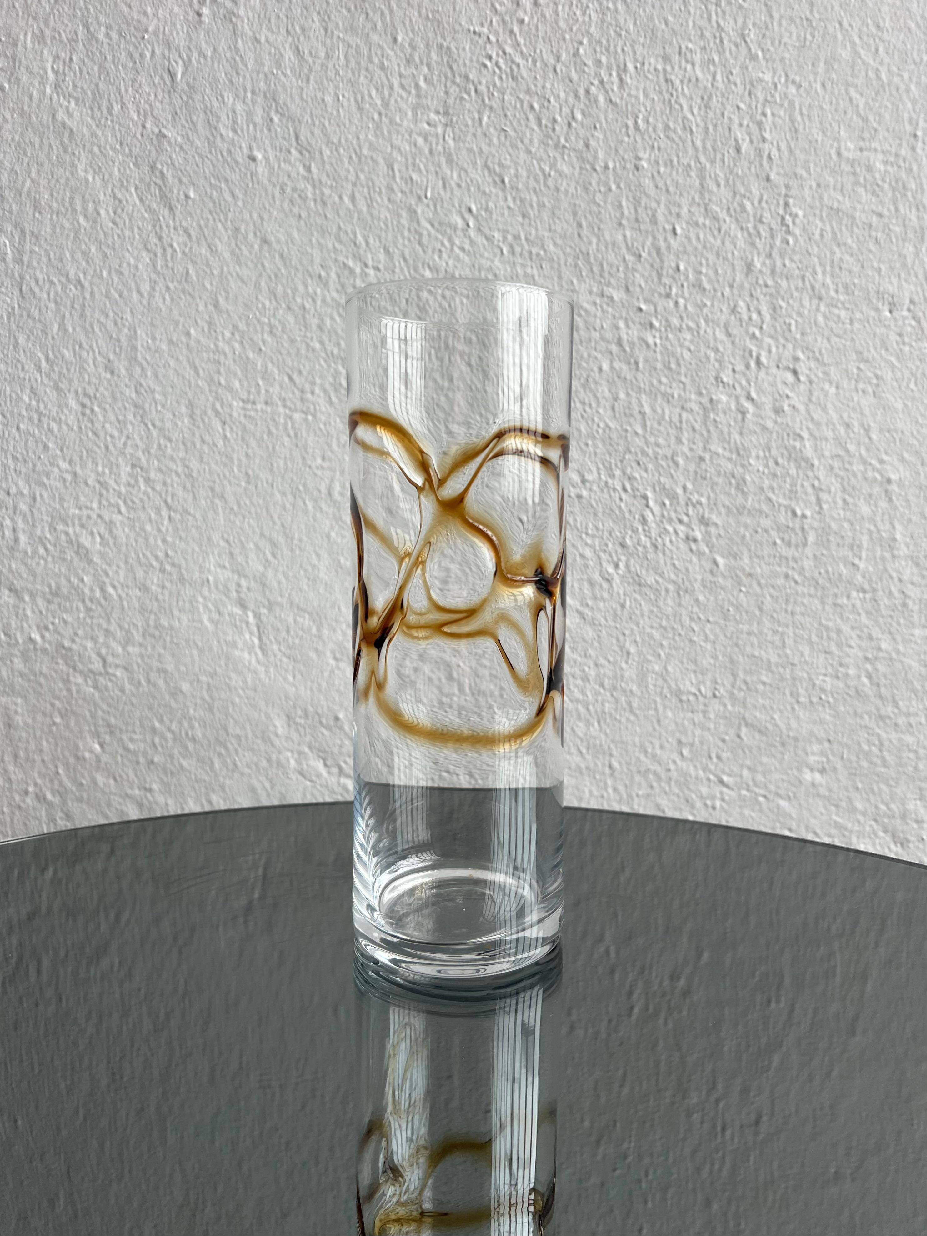 Vintage Glass Vase, yellow and brown Filigree, Coffee Table Decorative