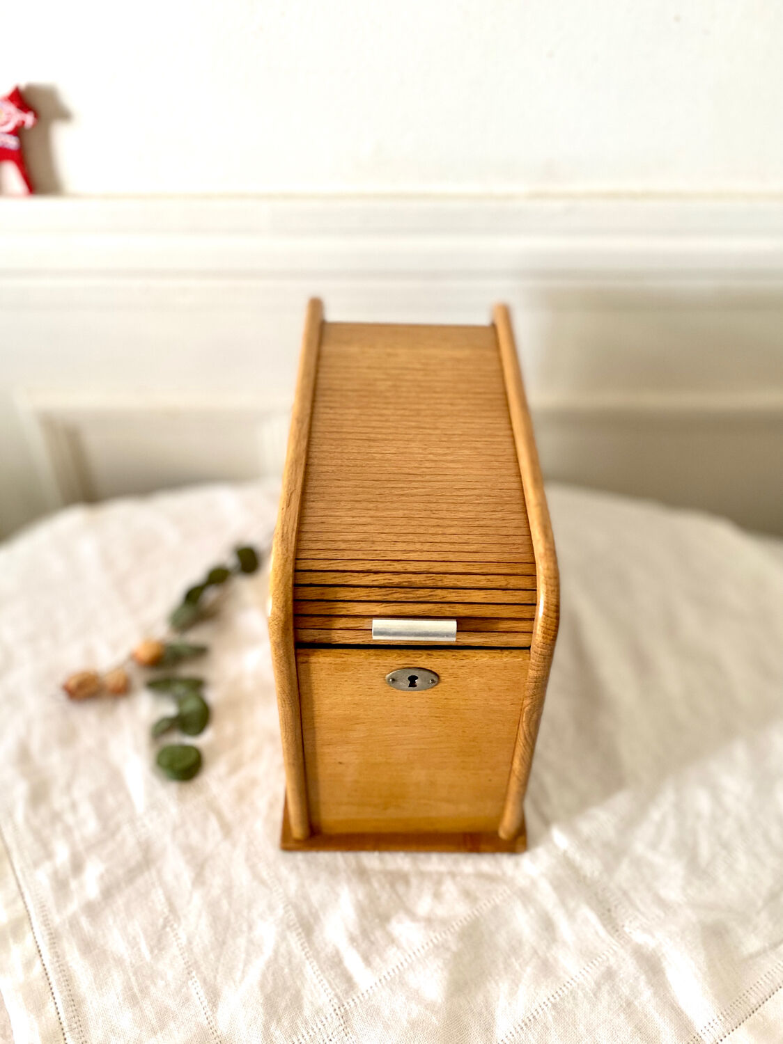 Wooden index card box vintage curtain file