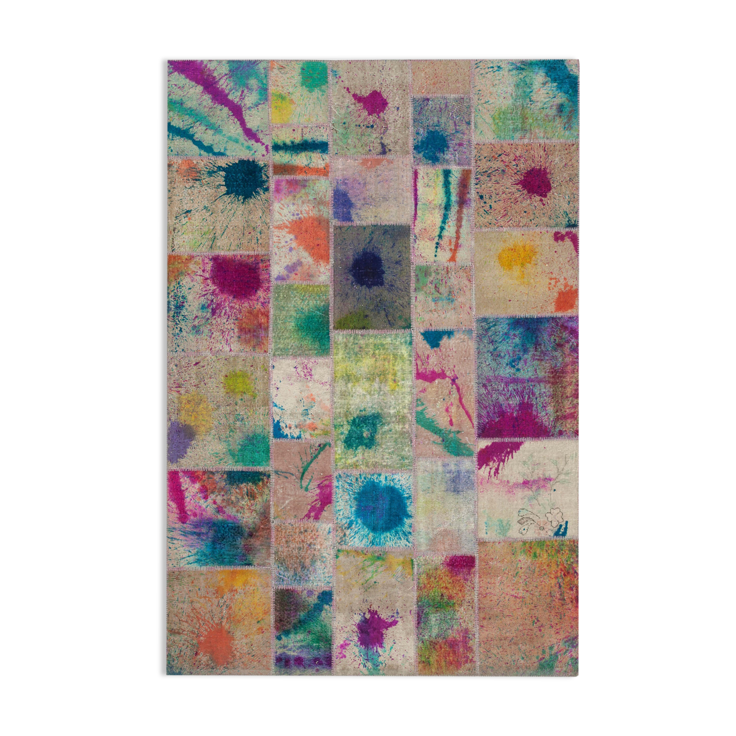 Tapis patchwork multicolore vintage 206 cm x 305 cm fait à la main anatolian vintage