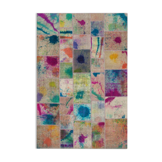 Tapis patchwork multicolore vintage 206 cm x 305 cm fait à la main anatolian vintage