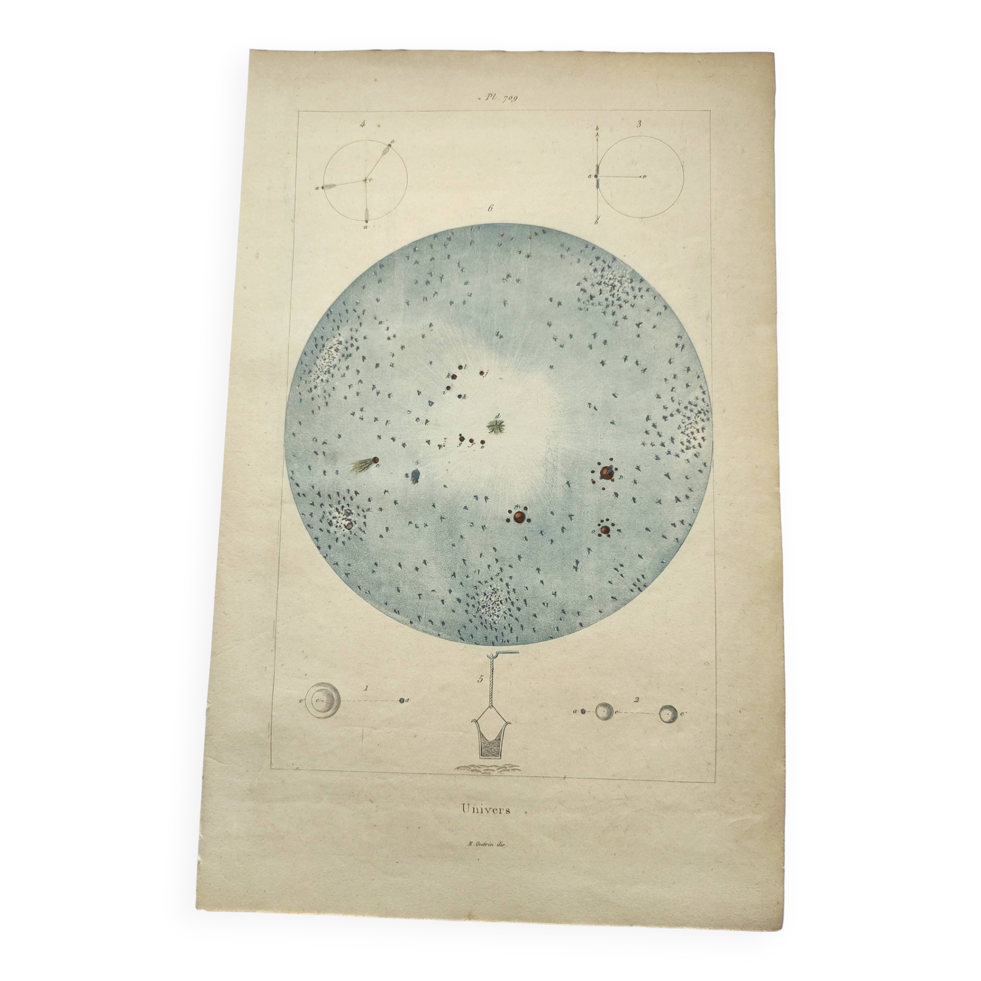 Old engraving from 1838 - Sky and universe - Original astronomical board