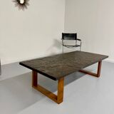 Thick slate coffee table, brutalist design from the 70s, Pia Manu style