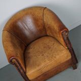 Fauteuil club vintage en cuir couleur cognac, pays-bas