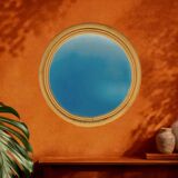 Vintage round bamboo rattan mirror 70s bohemian wall-mounted