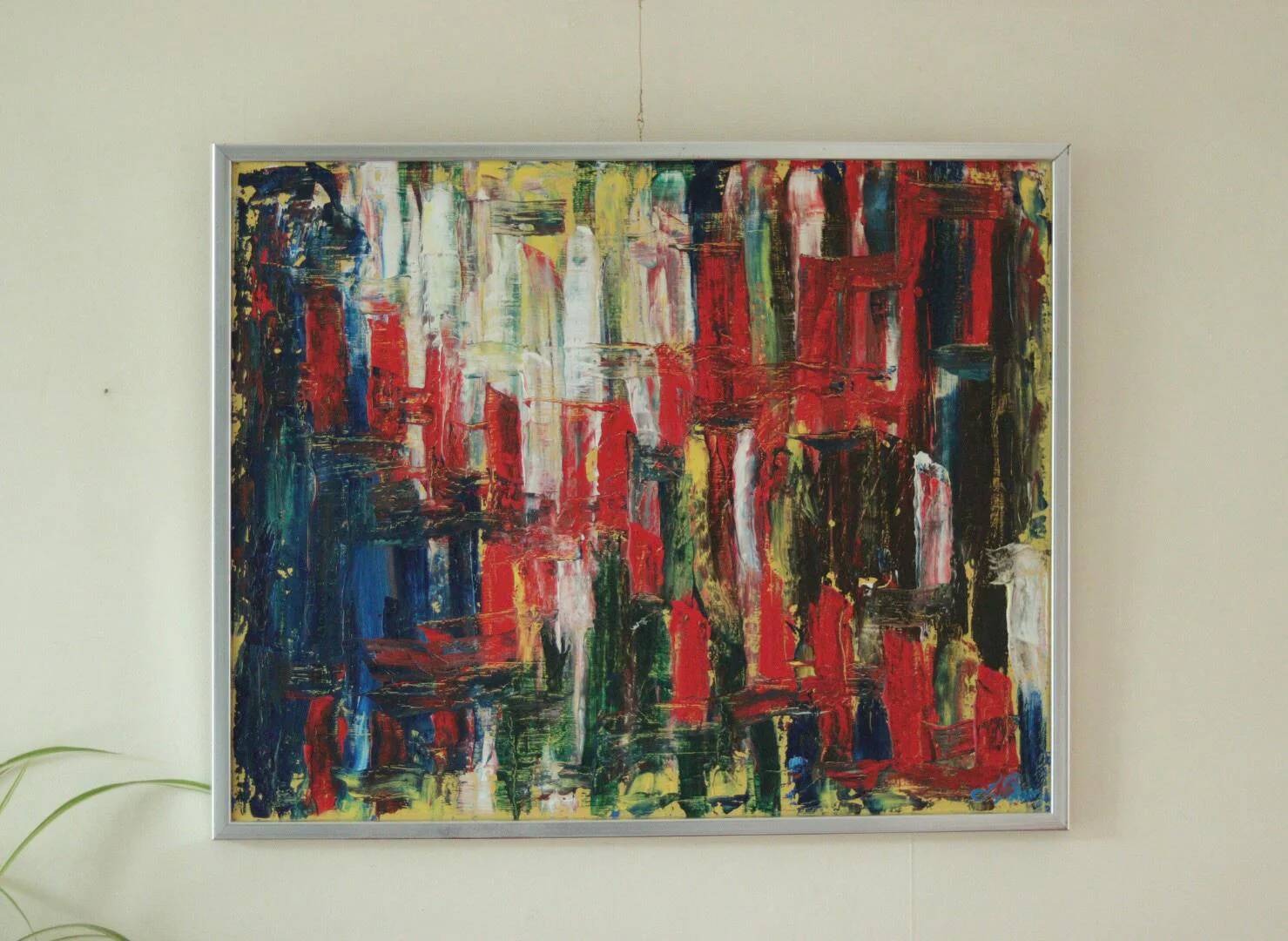Original vintage abstract oil on canvas
