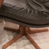Swivel armchair with footrest, Berg Forniture, Denmark, 1970s