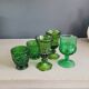 Set of 6 green molded glass glasses