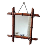 Miroir ancien en bois imitant le bambou, France début XXème
