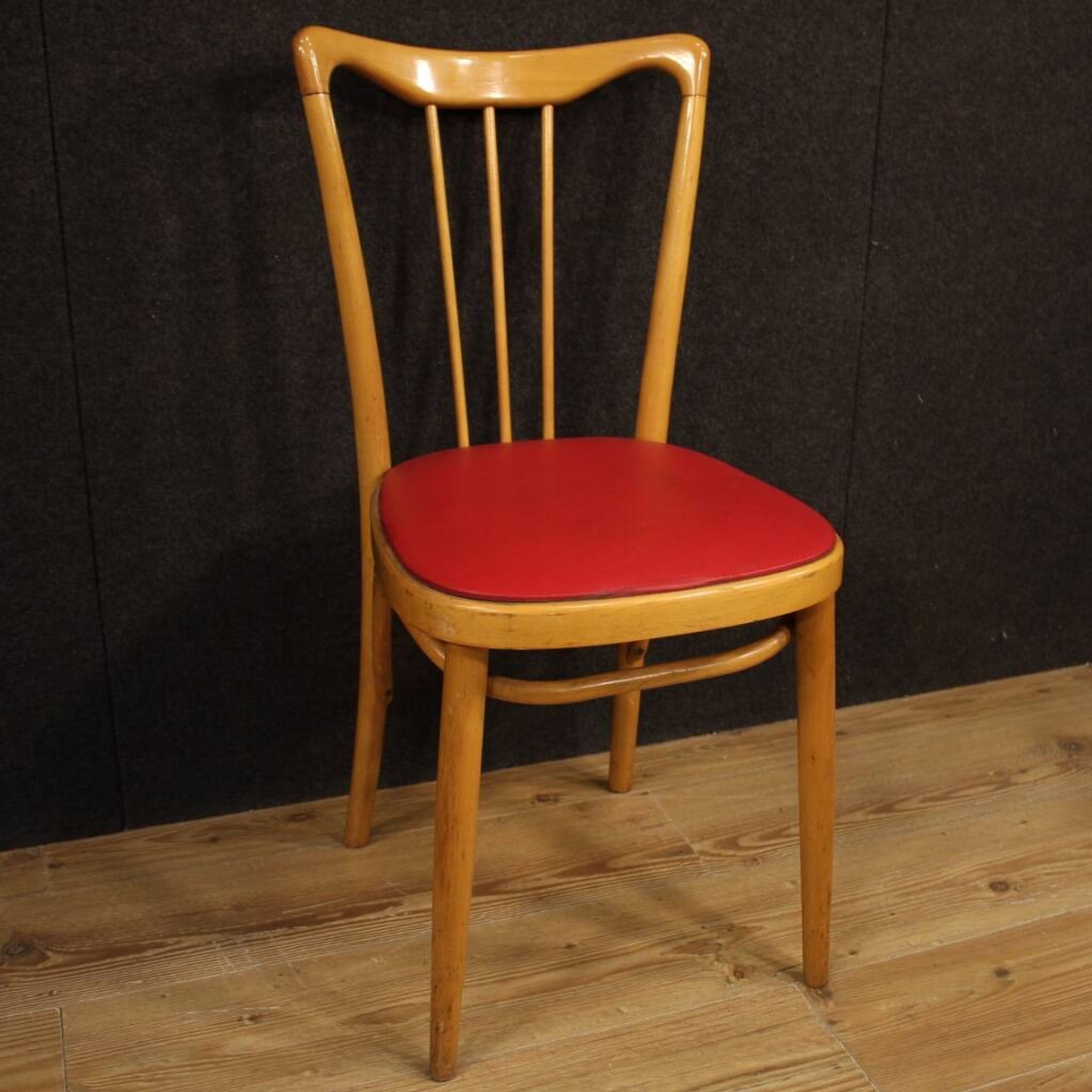 Italian Design Chairs In Exotic Wood And Faux Leather From 60s