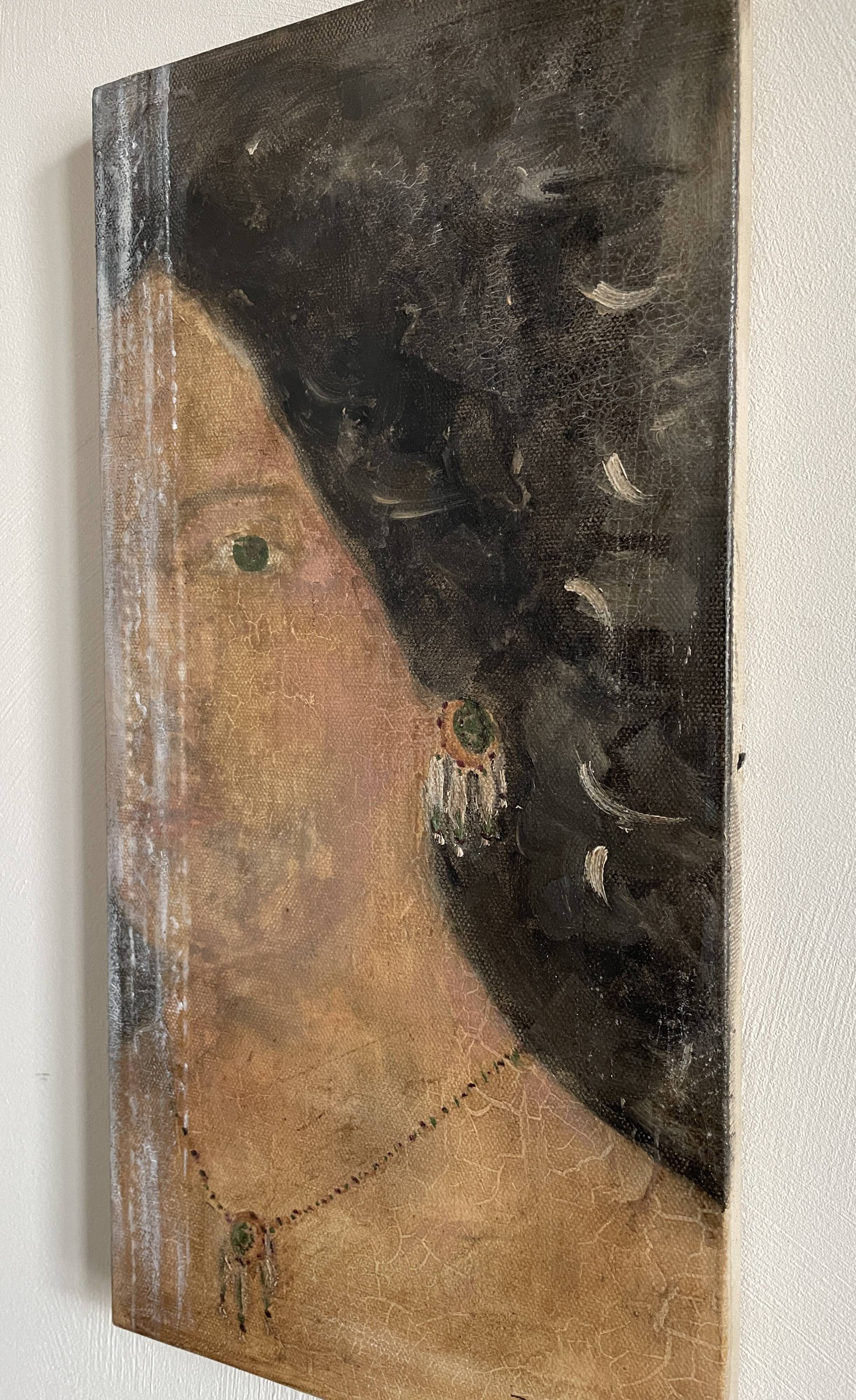 Huile sur toile portrait femme bijoux