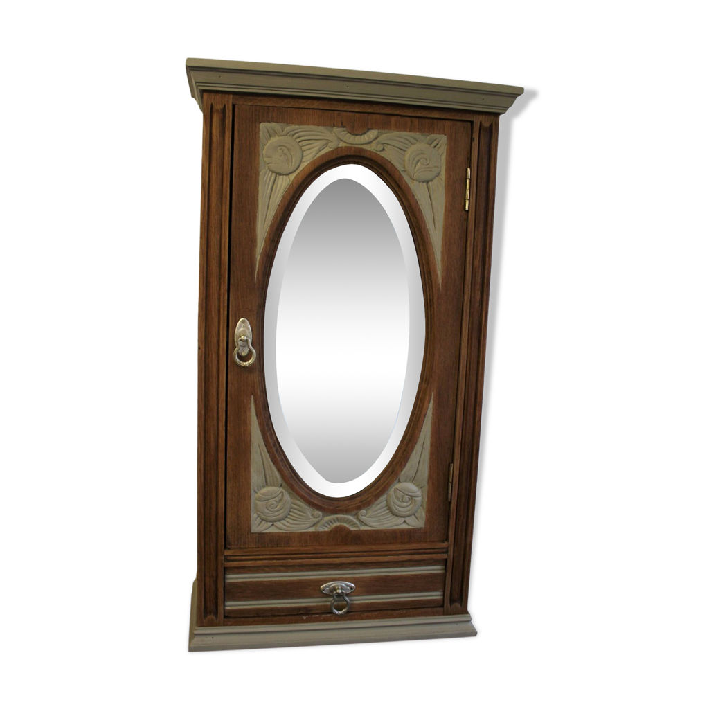Armoire murale bois et lin Art Déco avec miroir Selency